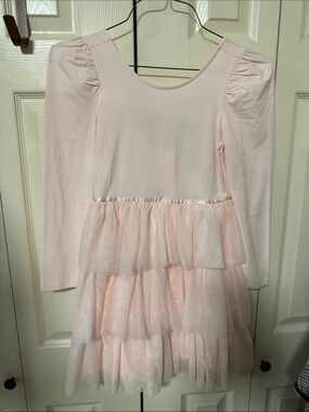 Janie and Jack Light Pink Tiered Tulle Dress - Scoop Neck Long Sleeve size 10
